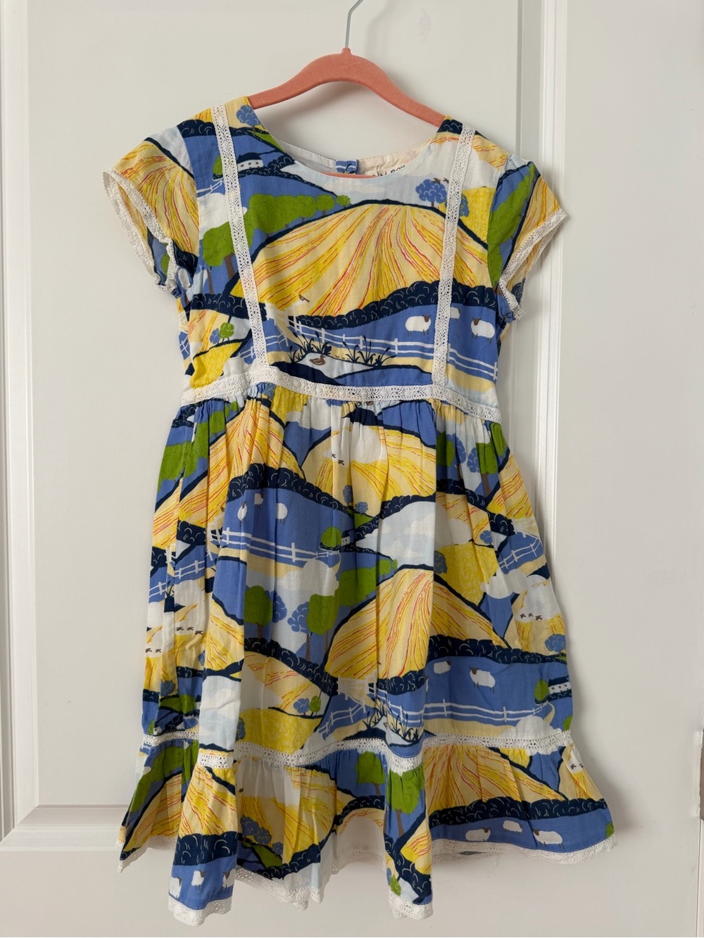 Mini Boden Blue, Yellow & Green Printed Cotton Dress